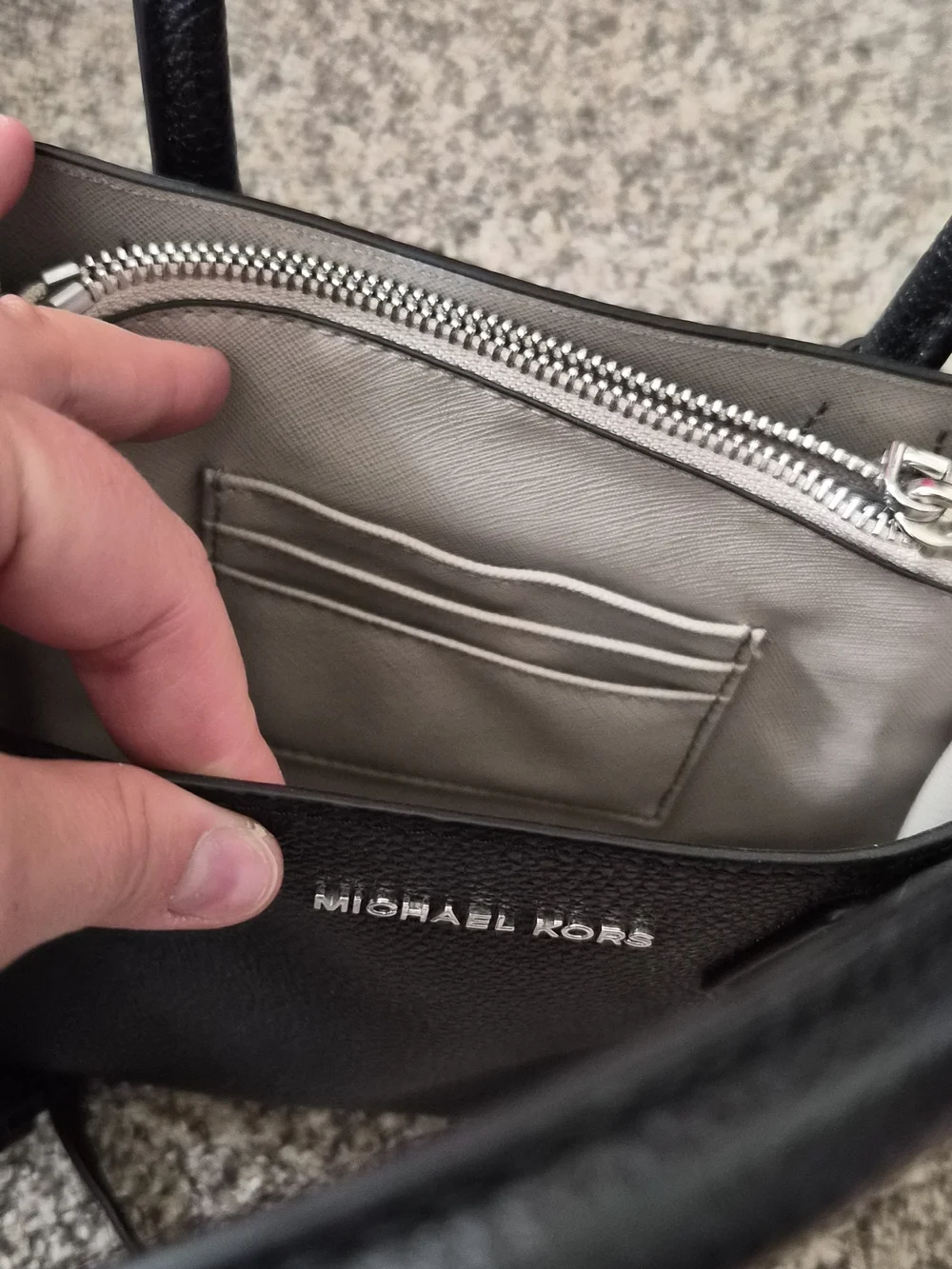 Michael Kors Mercer Small Black Pebbled Leather Satchel Crossbody Purse Silver